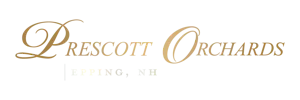 prescott orchards logo in gold script writing